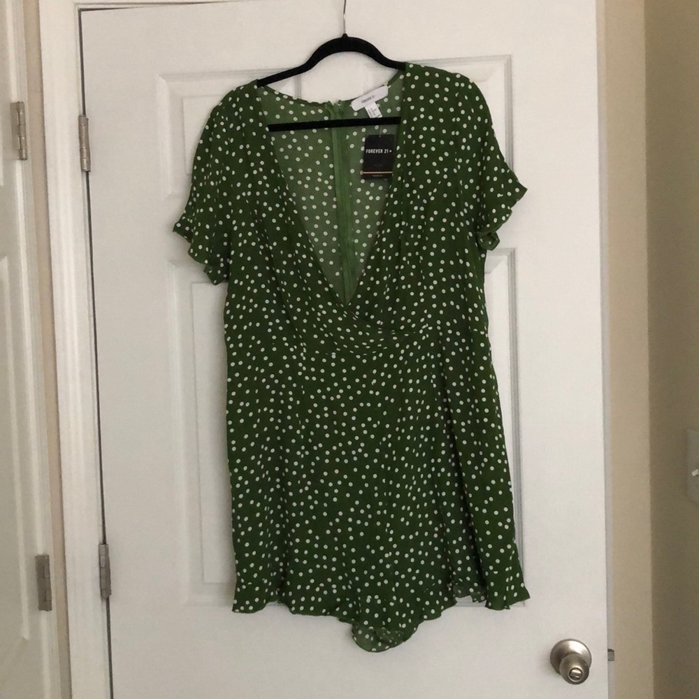 Plus Size Green Polka Dot Romper